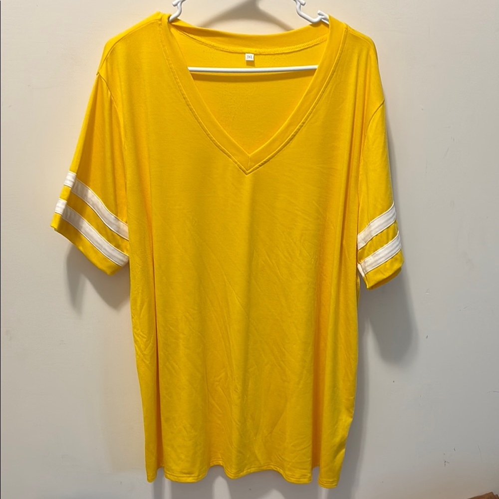Women’s 3X Yellow V-Neck T-Shirt with White Stripes